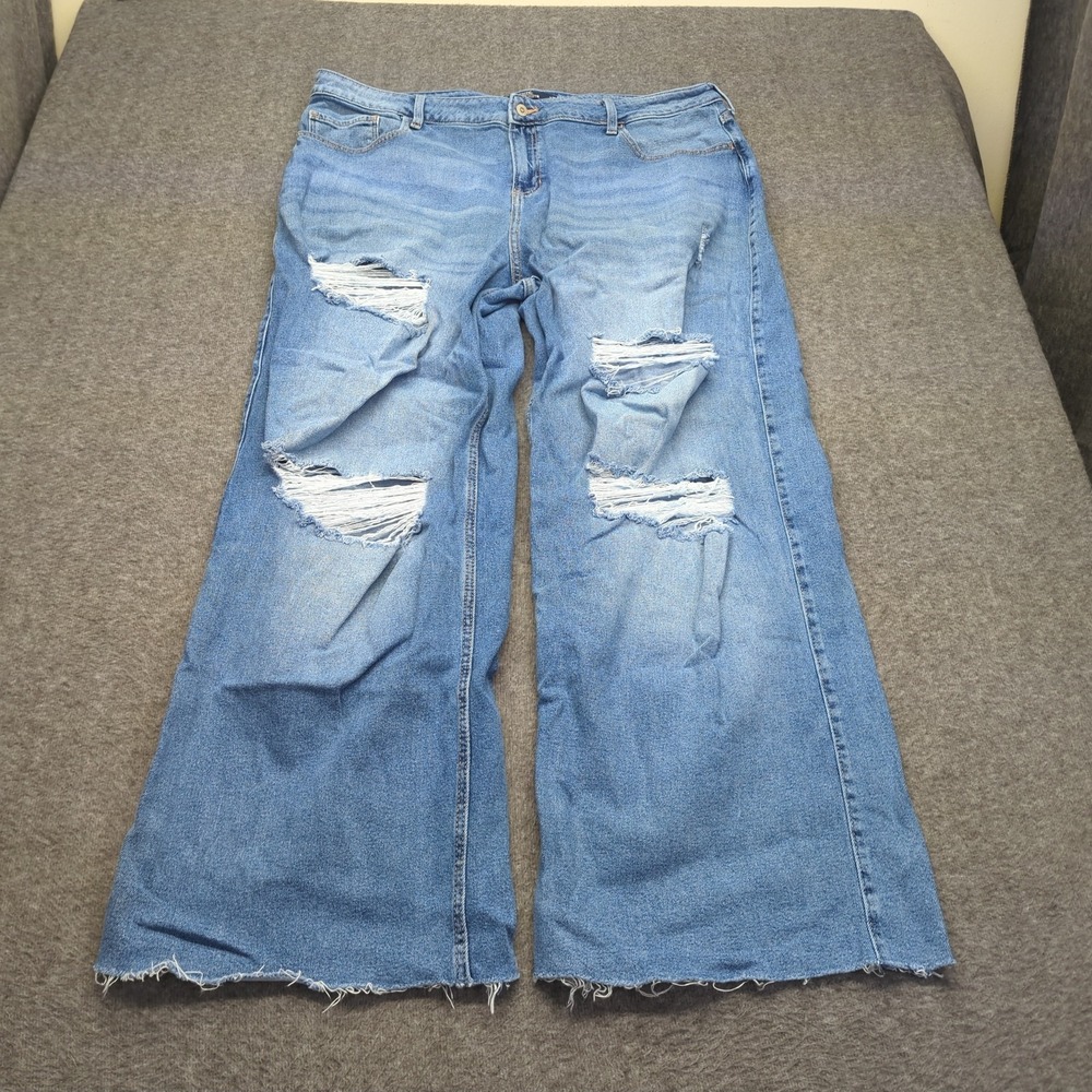 Hollister Jeans Womens 35 Blue High Rise Baggy Distressed Wide Leg Stretch